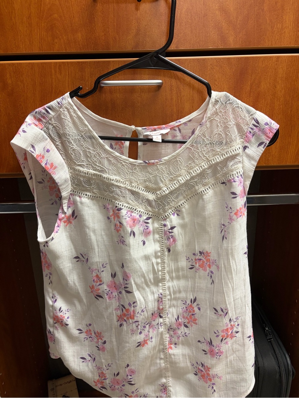 Candie's White Floral Cap-Sleeve Top with Pink & Purple Blooms
